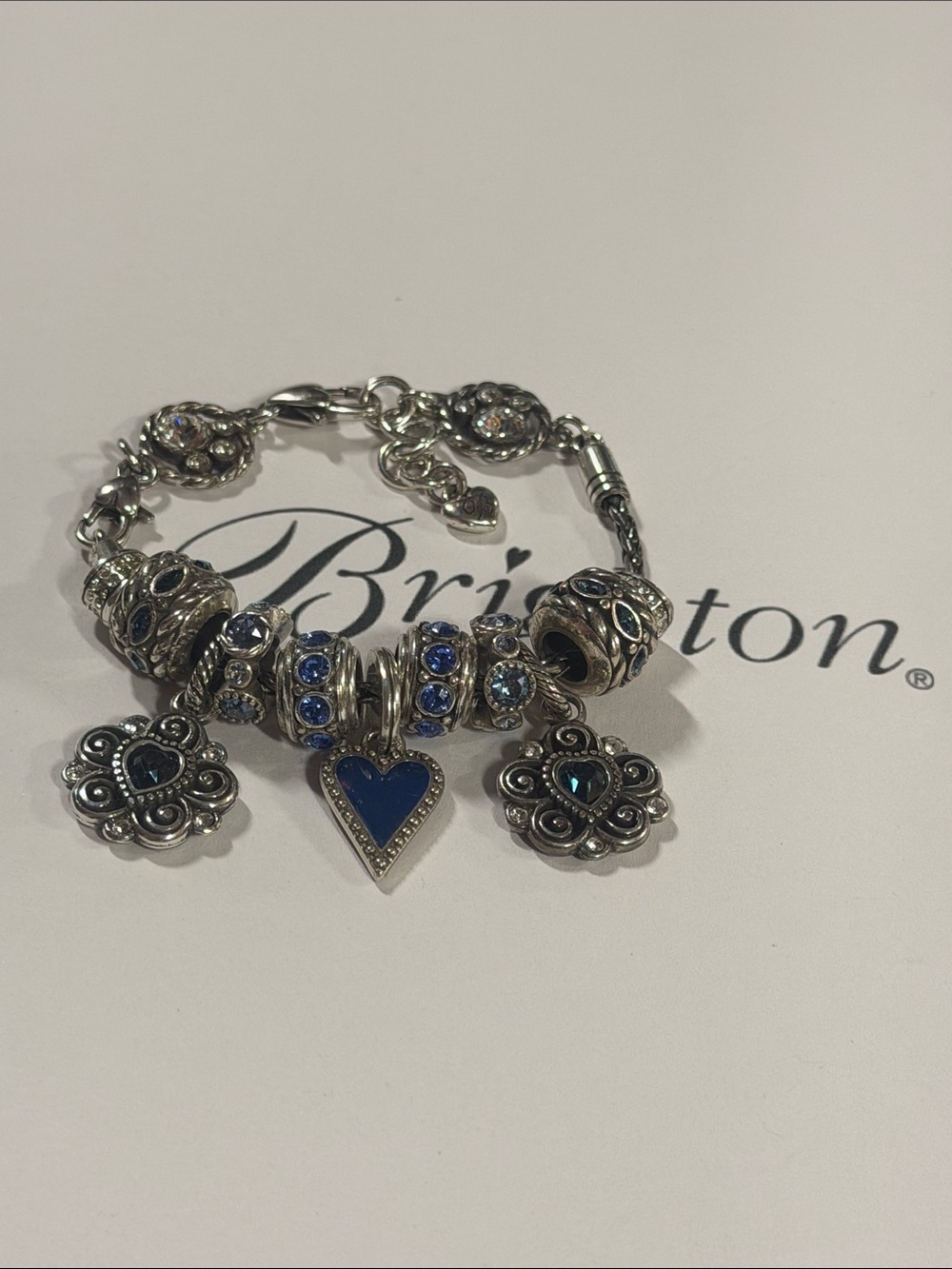 🆕💙Brighton Blue Heart Halo SWAROVSKI CRYSTAL CHARM BRACELET! GIFT IDEA!🎁